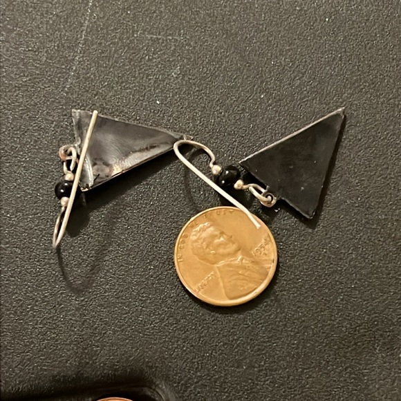 Vintage Navajo Sterling Silver Red Enamel Zuni Bear Drop Earrings - Picture 5 of 5